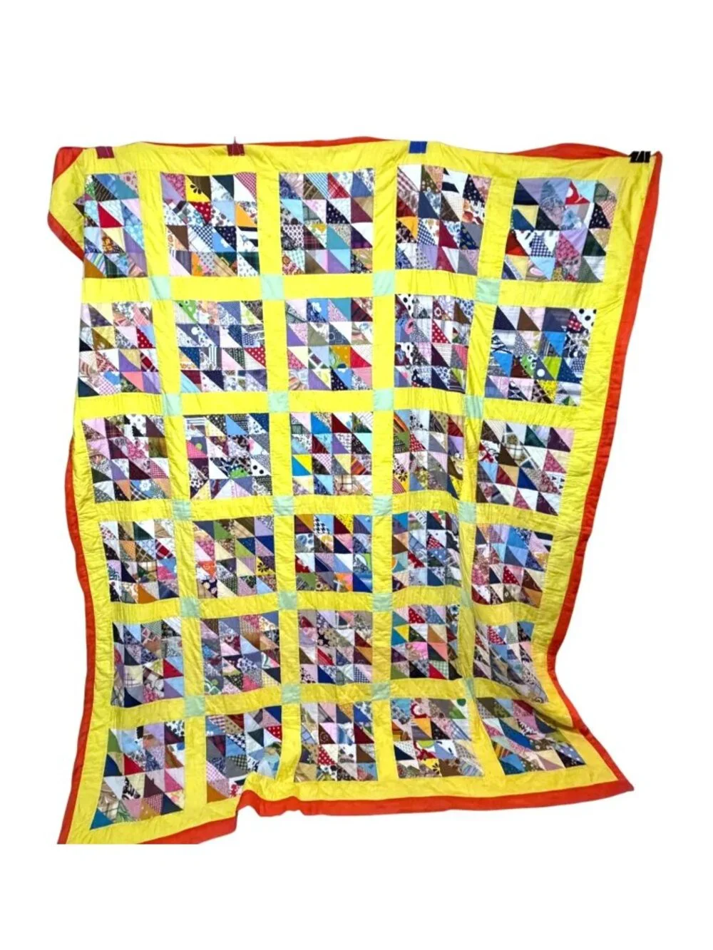 Vintage Flying Geese Scrappy Block Triangle Patchwork Quilt 80 x 90 Maximalist